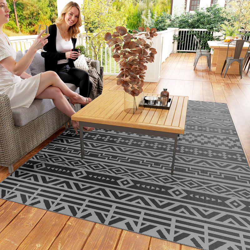 Tapis d'extérieur réversible en plastique, 1 pièce, noir, imperméable et résistant aux rayons UV et à la décoloration