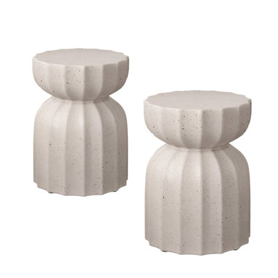 Table basse et table d'appoint en ciment blanc imperméable 2 pièces, 13 po pour les espaces intérieurs de patio, de jardin, de balcon, facile à nettoyer, supporte 265 lb