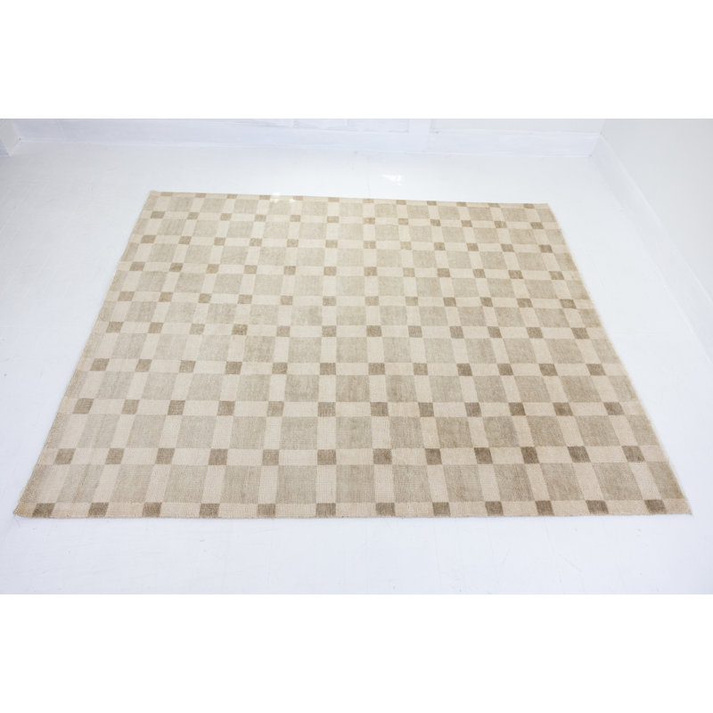 Hand Knotted Wool Checkered Area Rug, Square 12'