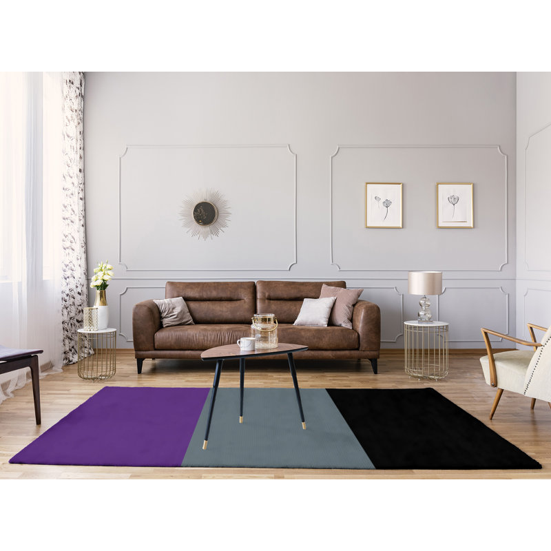 Tapis à rayures mauve/gris ardoise/noir, Rectangle 9 pi x 12 pi