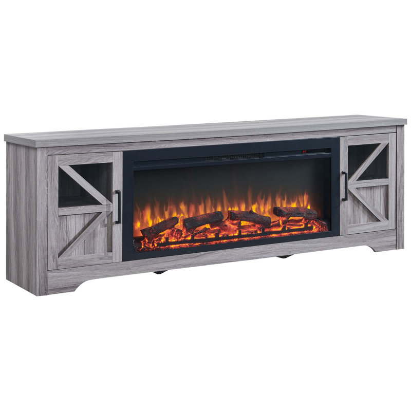 75" Tv Stand With Electric Fireplace And Storage Shelves – Modern Living Room Accent