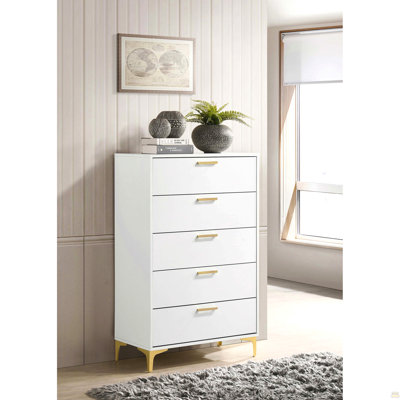 Commode rectangulaire blanche à 5 tiroirs Karena