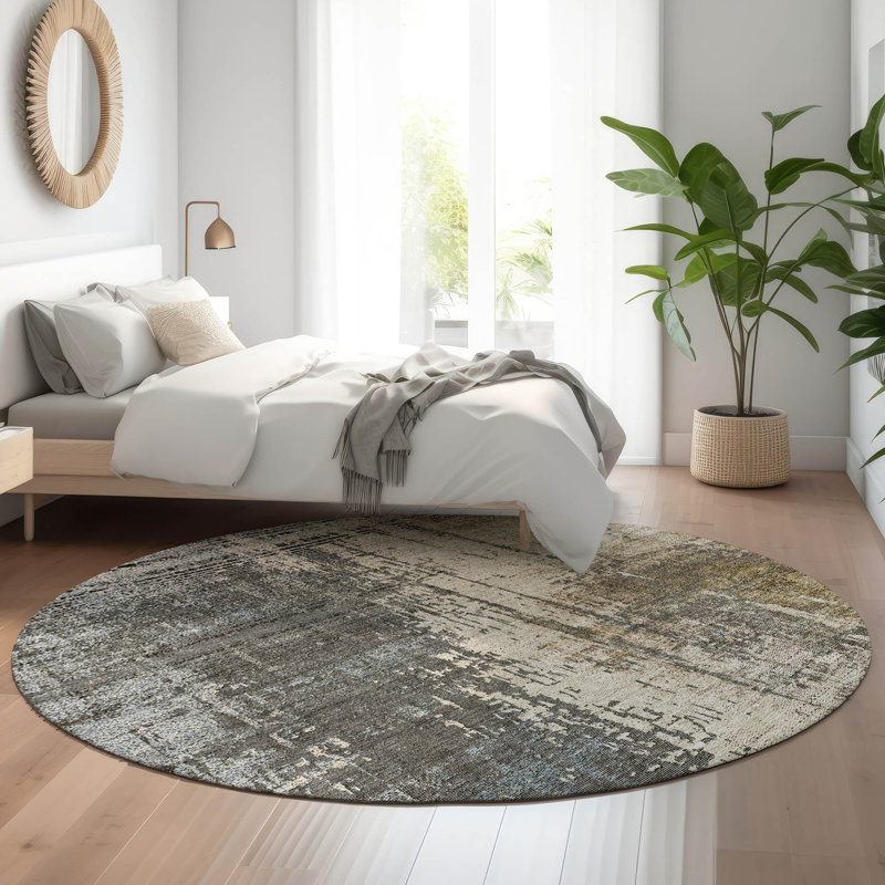 Premium Machine Washable Prisco Beige Rug, Round 8'