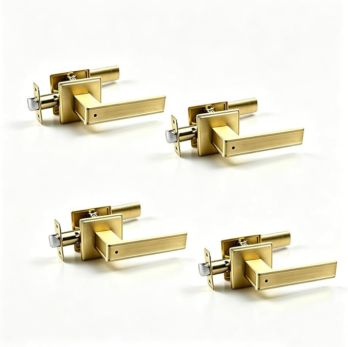 Poignées de porte Cielsa Dawn Gold avec verrouillage intégré, robustes, pour portes à ouverture à gauche et à droite, avec poignée de porte à bouton-poussoir sans clé (paquet de 2).