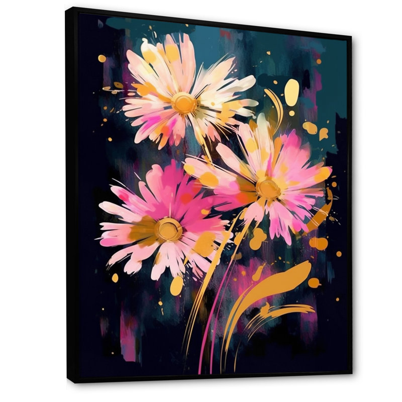 Fusion de fleurs mauves et jaunes sur toile, H 20 po x l 12 po x P 1 po, Cadre flottant noir