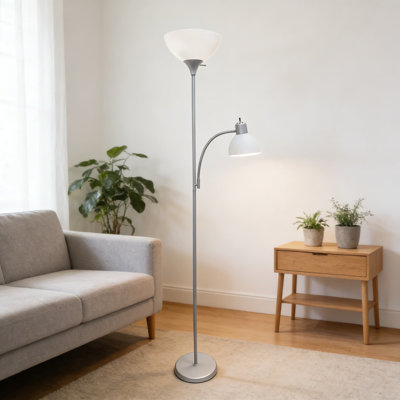 Mother-Daughter Floor Lamp With Adjustable Reading Light, Dual Lighting For Living Room, Bedroom, Or Office, Traditional Design With White Shades