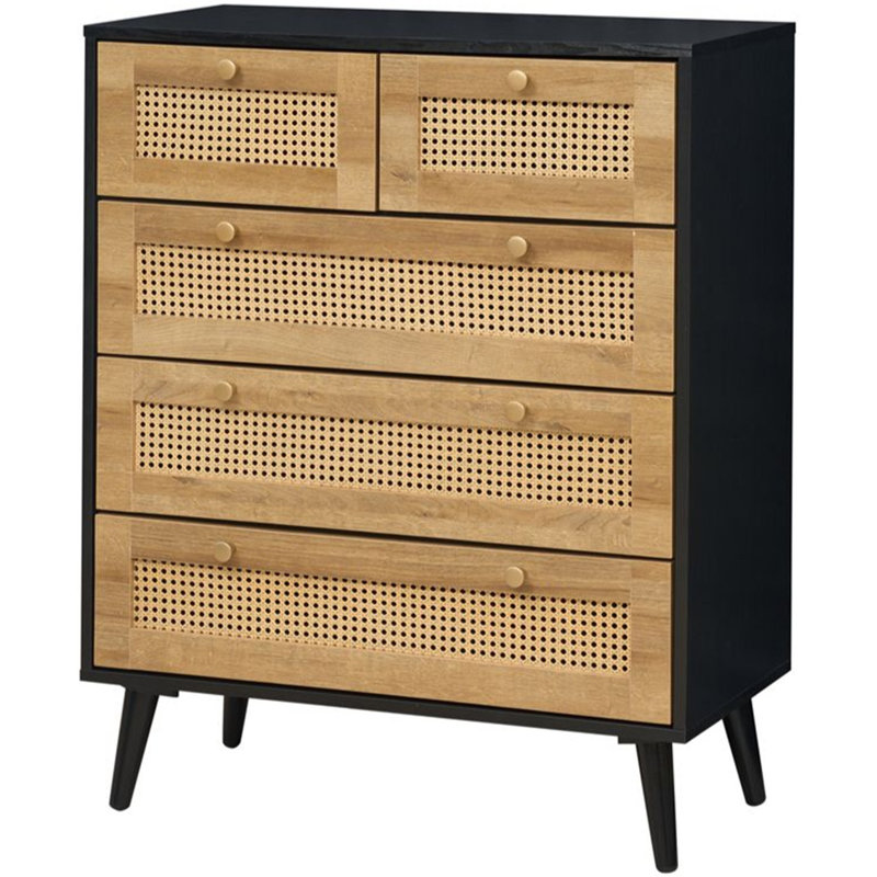 Anisjon & Rattan 3+2 Drawer Chest Of Drawers, Black