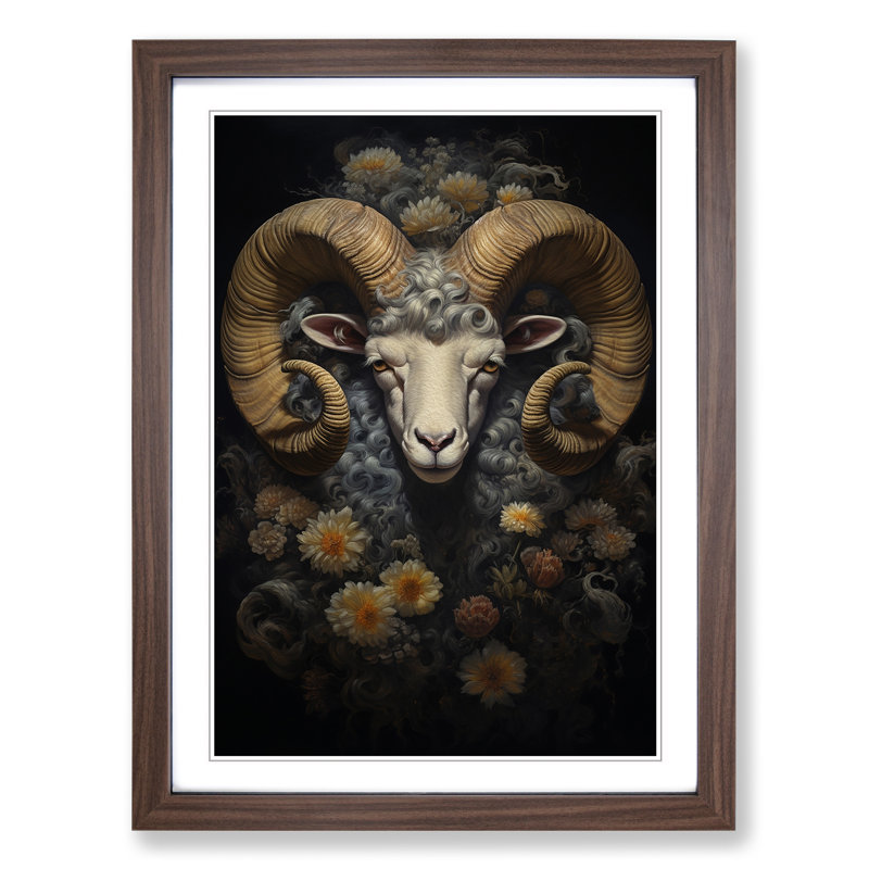 Ram Sheep Baroque Art - Framed Print, 46cm H x 34cm W x 2cm D, Walnut Framed