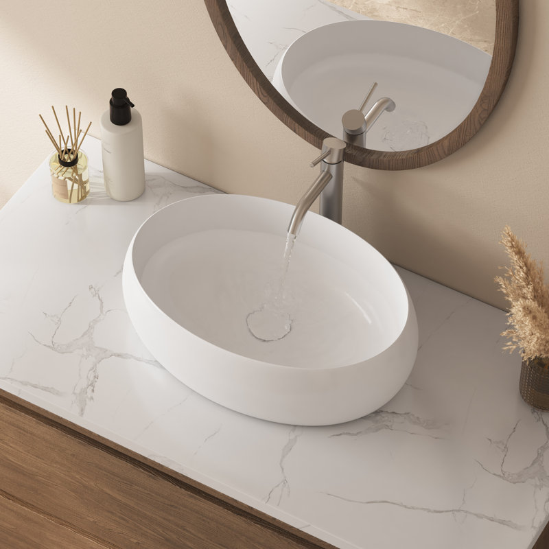 Rhyl 470mm × 330mm Oval  Countertop Basin White Vitreous China Bathroom Sink