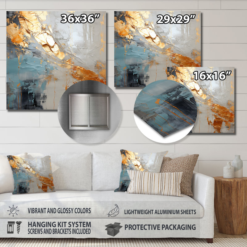 Or et gris, formes liquides modernes III - décoration murale abstraite en métal, H 16 po x l 16 po