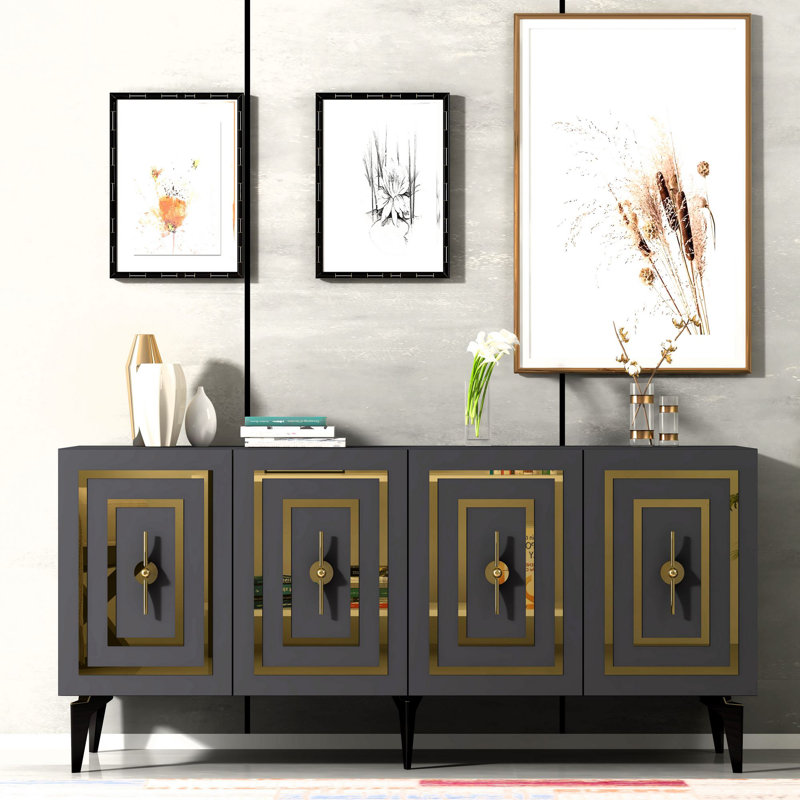 Console Catena Modern Anthracite, panneau de particules 100% mélaminé, épaisseur 0,71 pouce | Conception murale polyvalente avec plusieurs tablettes, style géométrique glamour pour la décoration intérieure
