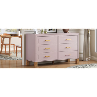 6-Drawer Double Dresser , Modern Storage Cabinet with Metal Handles & Solid Wood Legs, Dresser Drawer Organizer for Kids Bedroom