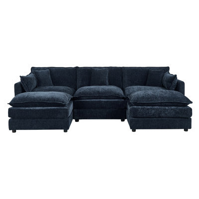 Modern Chenille Loveseat Sofa Couch With Ottoman