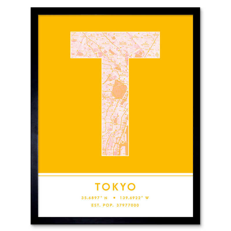 Tokyo City Map Tokyo Yellow - Single Picture Frame Typography