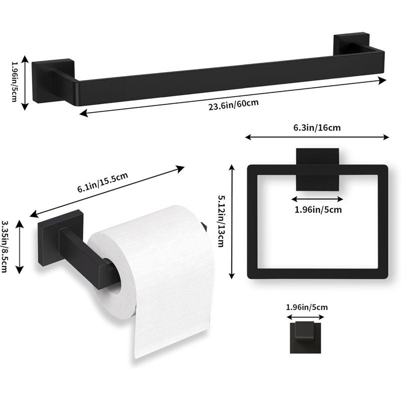 Ensemble de 15 pièces de quincaillerie de salle de bain noir mat, 304 barres à serviettes, supports et crochets en acier inoxydable 304