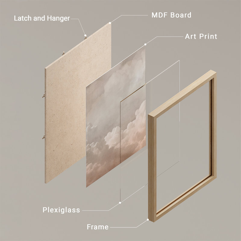Ensemble d'art mural encadré en nuage 3 pièces - Warm Beige Misty Sky, Naturel, H 14 po x l 11 po