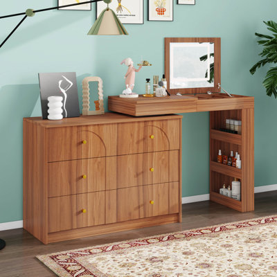 Bureau de maquillage avec lumières DEL et miroir, plateau de table rabattable, 7 tiroirs, 9 compartiments, 3 tablettes de rangement, 3 modes de couleur, coiffeuse réglable