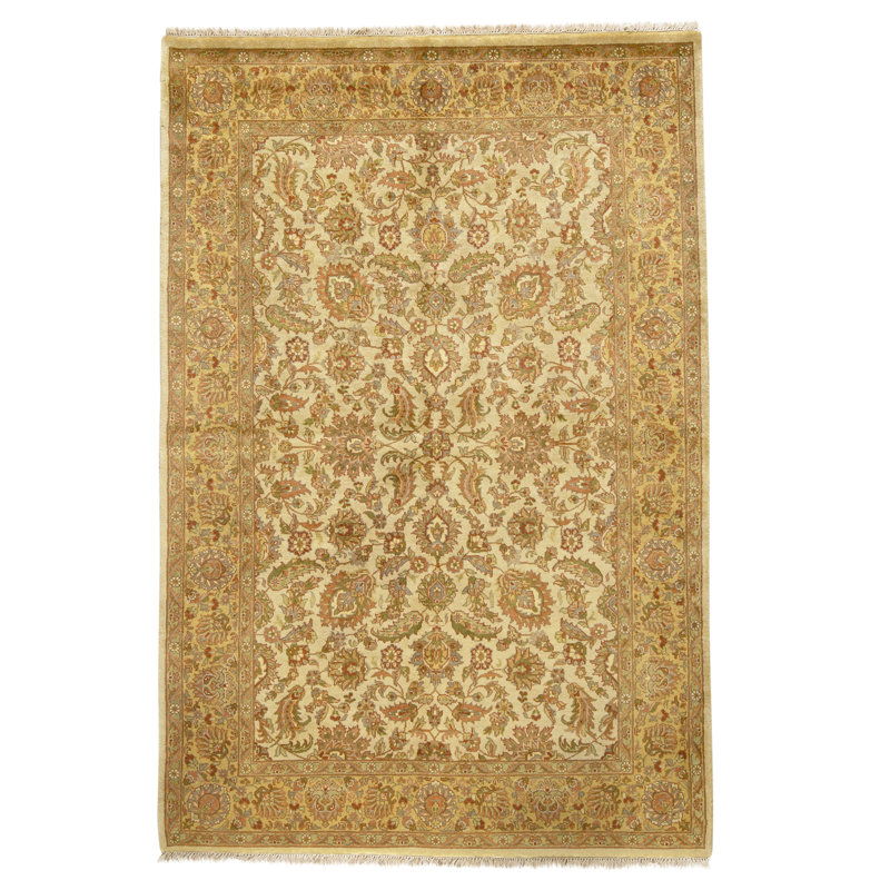 Hand Knotted Wool Oriental Area Rug in Beige And Gold