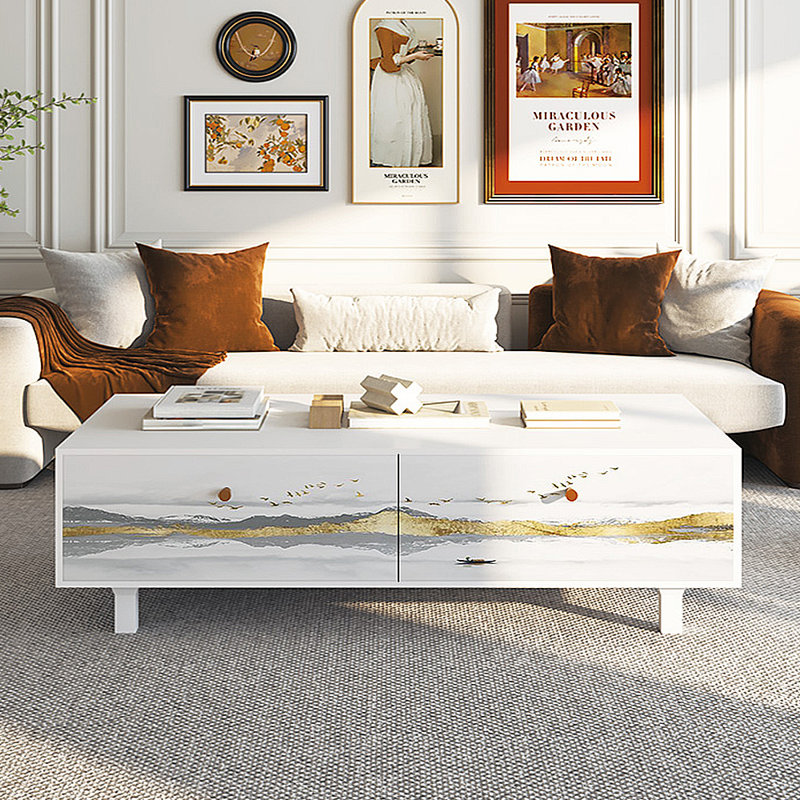 Table basse française avec rangement peint rétro, Blanc