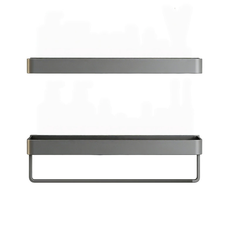 2-Tier Floating Wall Shelf With Removable Hooks, Gray