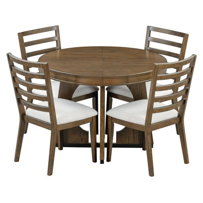 5-Piece Retro Rustic Functional Dining Set Unique Geometric Design, 1 Extendable Table With A 16-Inch Leaf And 4 Upholstered Chairs Ideal For Dining R -  Lark Manor™, 6B8B01F1691C476EB87ED8B0DB306D3B