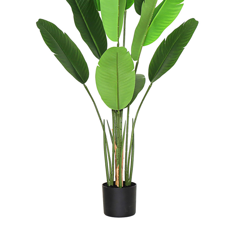 5ft Real Touch Artificial Bird of Paradise Strelitzia Leaf Plant in Black Pot