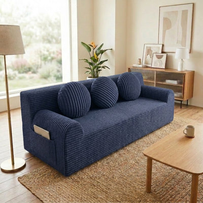 Petit canapé-lit 71 po moderne sans nuage, sans assemblage requis Canapé désossé avec 3 coussins 3 places pour salon, chambre à coucher, appartement, sans assemblage requis, bleu