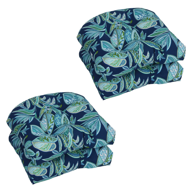 19-Inch Rounded Back Outdoor Chair Cushions (Set Of 4), Blue/Crestwood Marine Floral