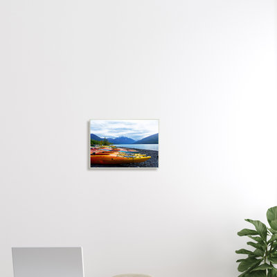 " Rowof Kayaks Mountain Peak Lake Landscape "