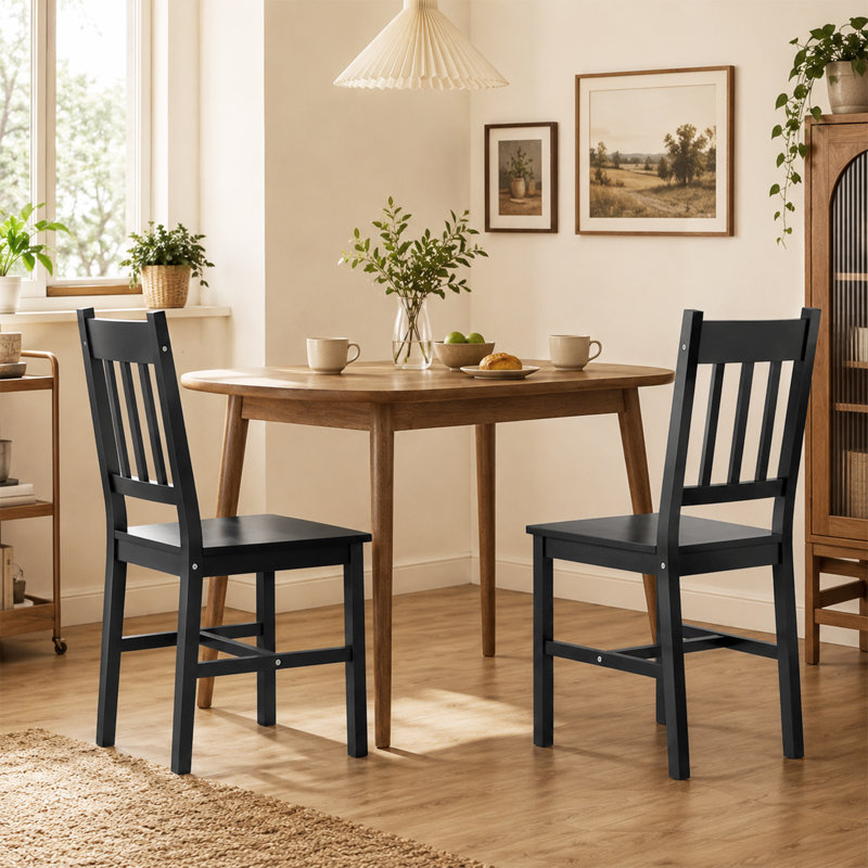 Ensemble de 2 chaises de salle à manger avec dossier en lattes de pin, noir