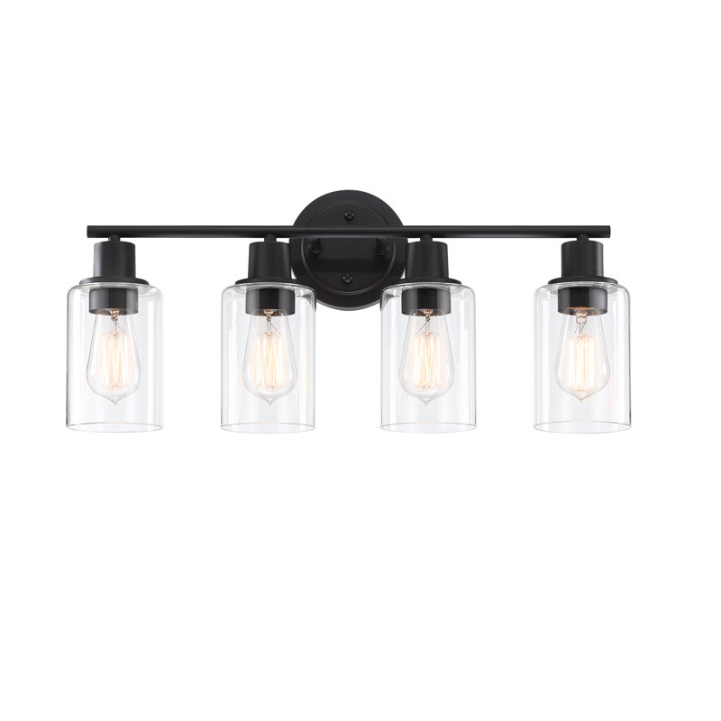4-Light Bathroom Light Fixture with Clear Glass Shade, Matte Black