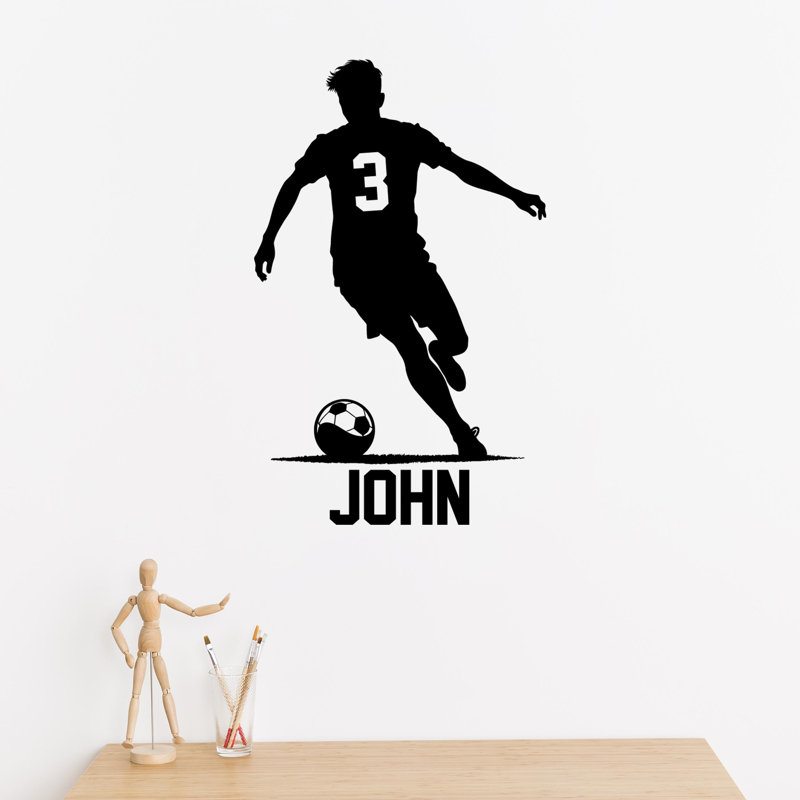 Décalque de vinyle sur mesure football - autocollant mural personnalisé pour chambre d'enfant avec nom et numéro, décor de chambre de bébé thème sportif, pelez et collez, vinyle de qualité supérieure, bon cadeau DS-24