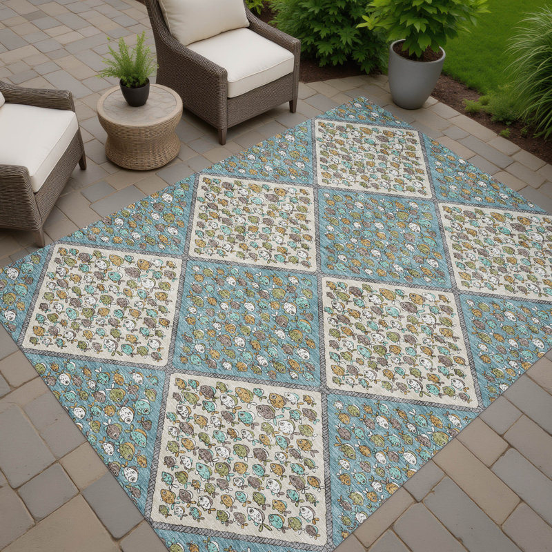 Machine Washable Indoor/Outdoor Chantille ACN2579 Kids Rug, Teal, 9' x 12'