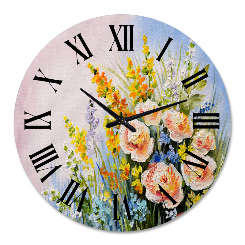 Rose et jaune fleurs sauvages d'été - Horloge murale traditionnelle, Grand