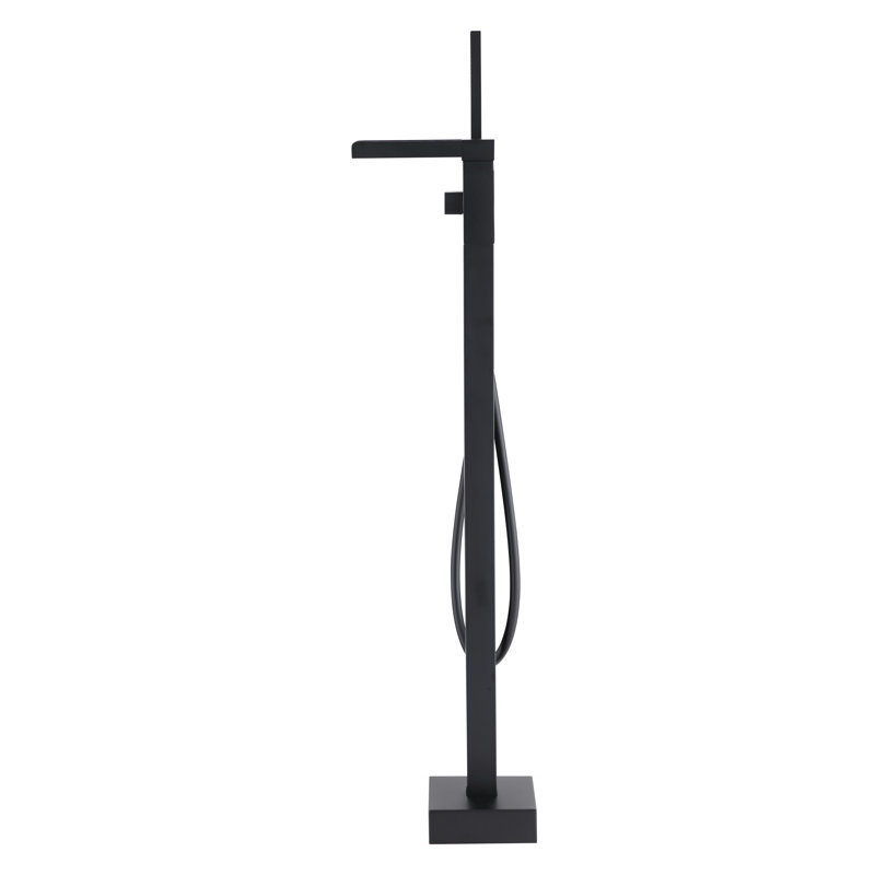 Robinet de robinet de baignoire à fixation au sol à poignée simple avec douche à main en noir mat, Noir mat