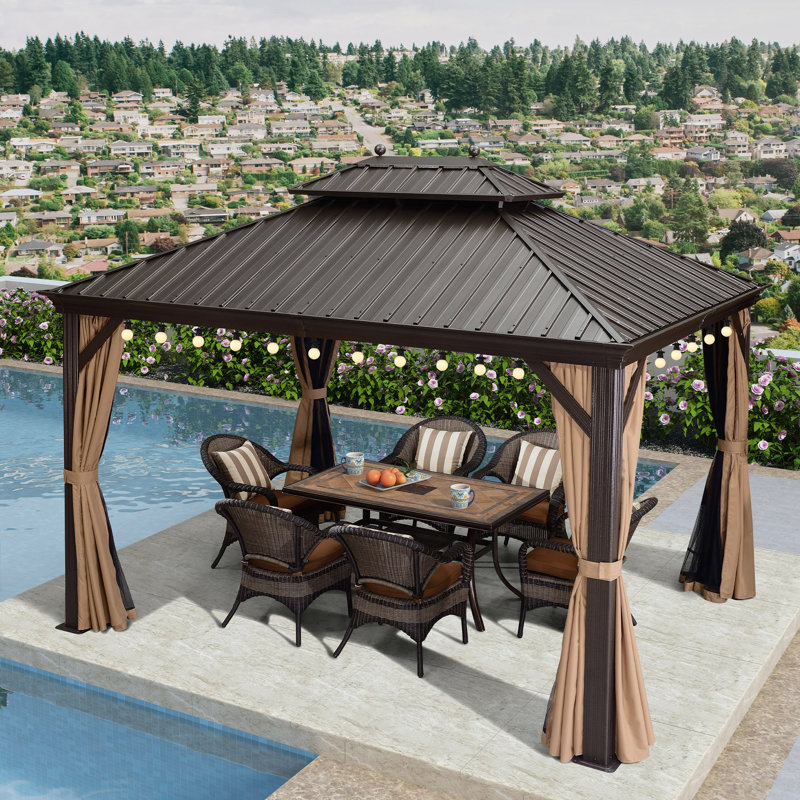 PURPLE LEAF Aluminium Hardtop Gazebo with 48 Ft String Lights, 10' x 12'