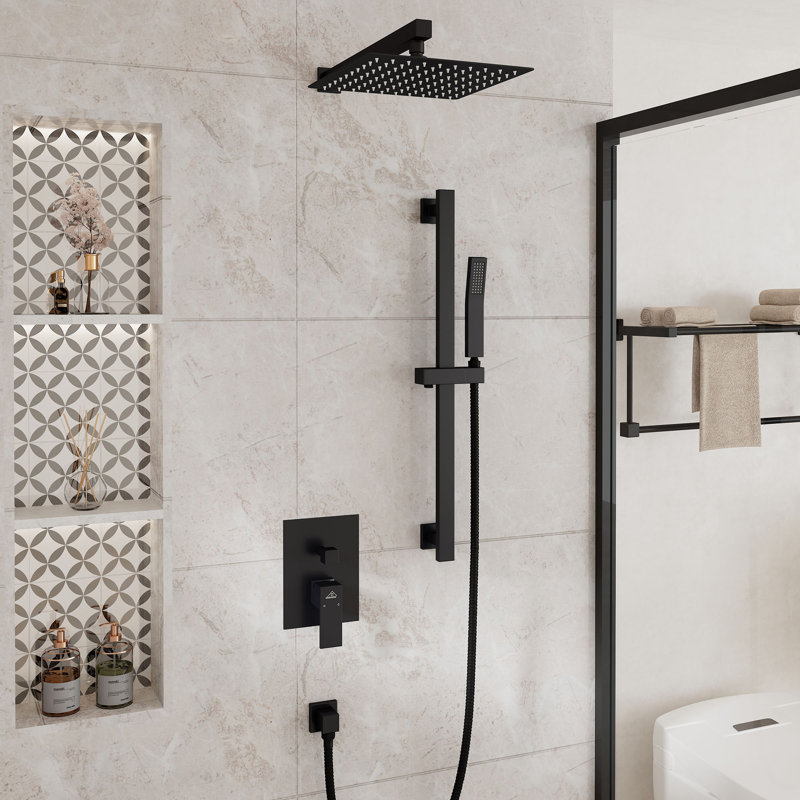 Système de douche à pluie complète Slidea avec valve brute et barre coulissante, Noir mat