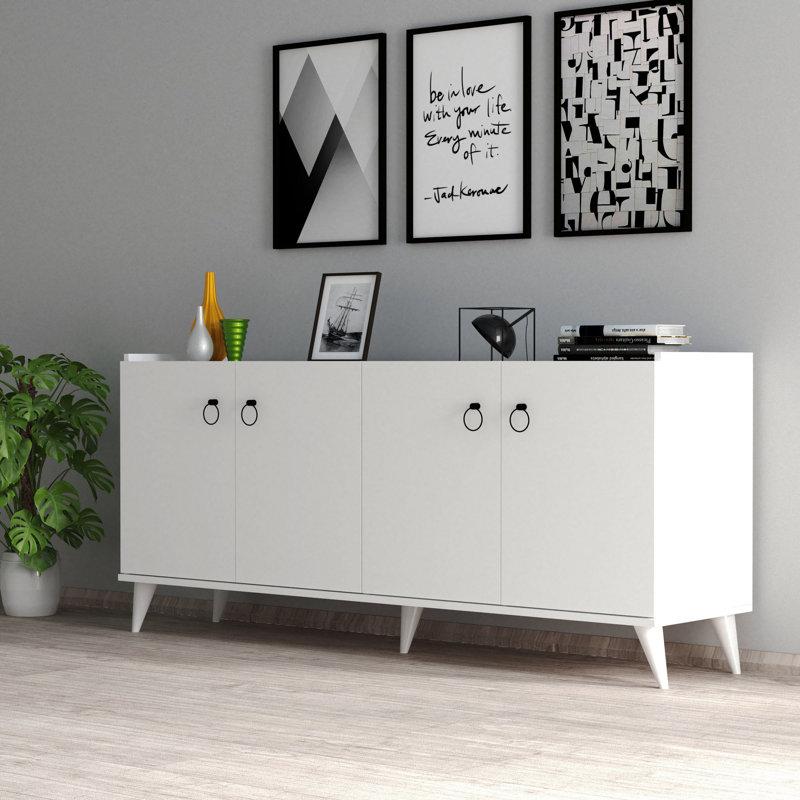 Modern White Console Table with Numerous Shelves, 70.9 x 31.2 x 17.5 inches | 100% Melamine Coated Particle Board, Thickness: 0.7 inches | Stylish Storage Solution for Living Room & Entryway, Elegant Design