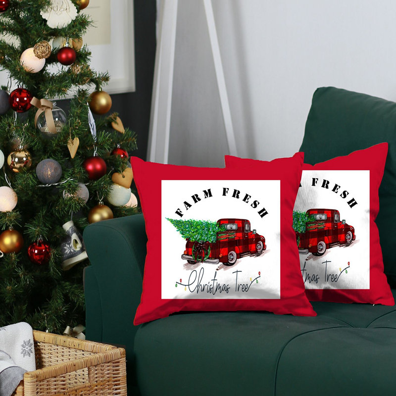 Red and White Christmas Truck Polyester Throw Pillow Set
