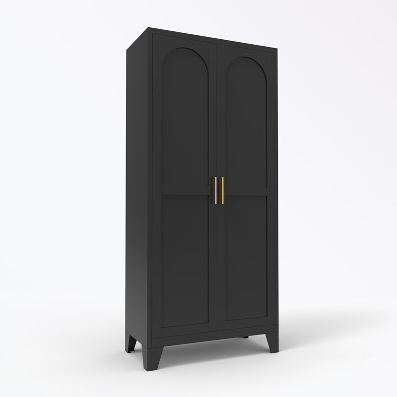 Armoire avec serrure, 2 portes, poignées en métal et tablettes réglables, Noir