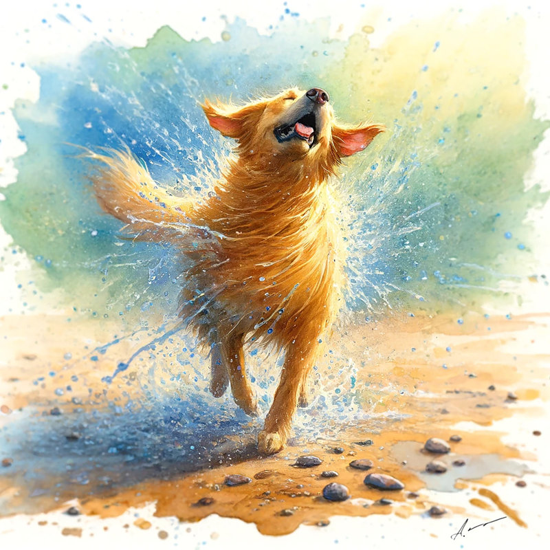 «Exuberant Shake - Playful Dog Water Splatter» sur toile, H 20 po x l 20 po x P 1,5 po