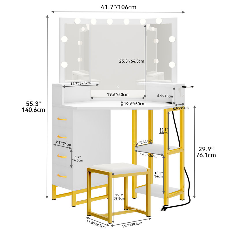 Meuble-lavabo de coin Clarkesville, Blanc
