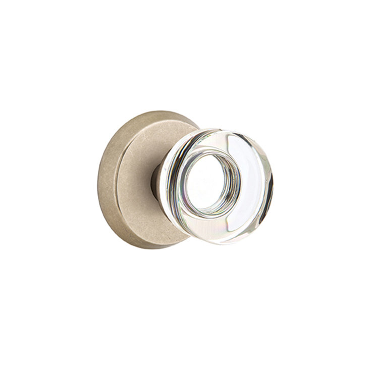 Emtek Privacy Knobset w/ Sandcast #2 Rosette and Modern Disc Glass Knob