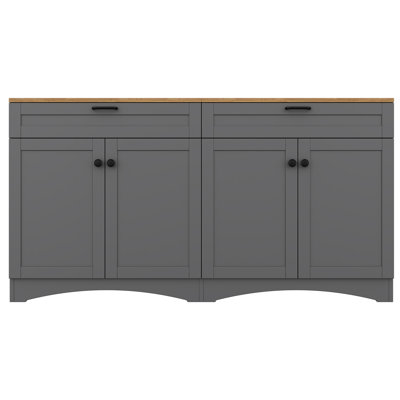 Meuble télé avec 2 tiroirs pour téléviseur de 70 po ou moins Farmhouse, buffet à grain de bois polyvalent avec tablettes réglables, armoire Mid-Century avec poignées rustiques pour le salon / la chambre à coucher