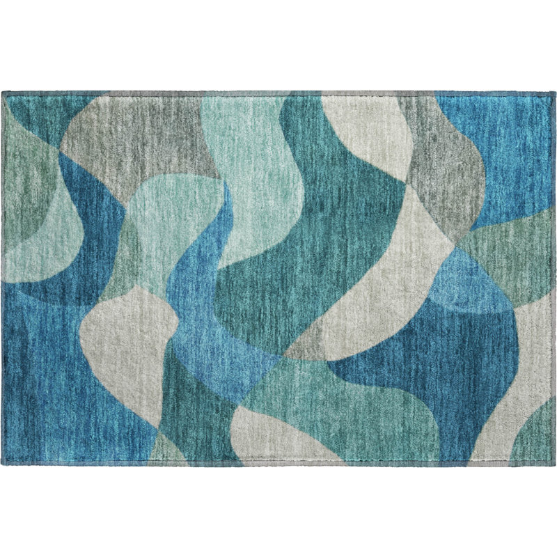 Premium Machine Washable Mayfield AMF2141 abstract Rug, 1'8" x 2'6", Teal