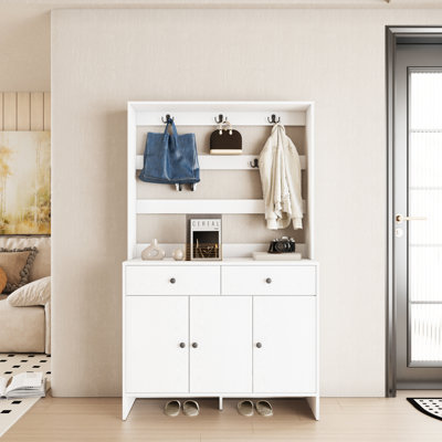 Modern Hall Tree With Shoe Storage And Coat Rack For Entryway, Entryway Organizer With 8 Shoe Cubbies & 8 Coat Hooks by Latitude Run