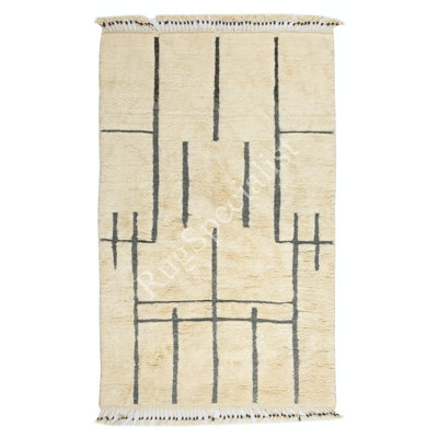 Tapis Tulu de style marocain fait à la main de 5 pi x 8 pi en laine naturelle non teinte, tapis beige noué à la main de couleur moderne