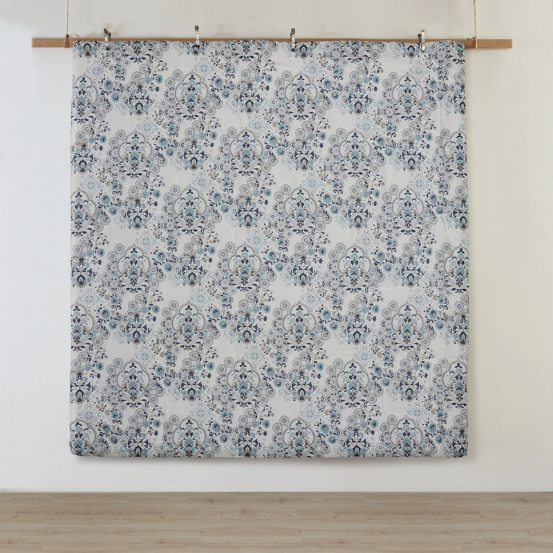 Blue Floral Cotton Down Alternative Comforter Set, Full