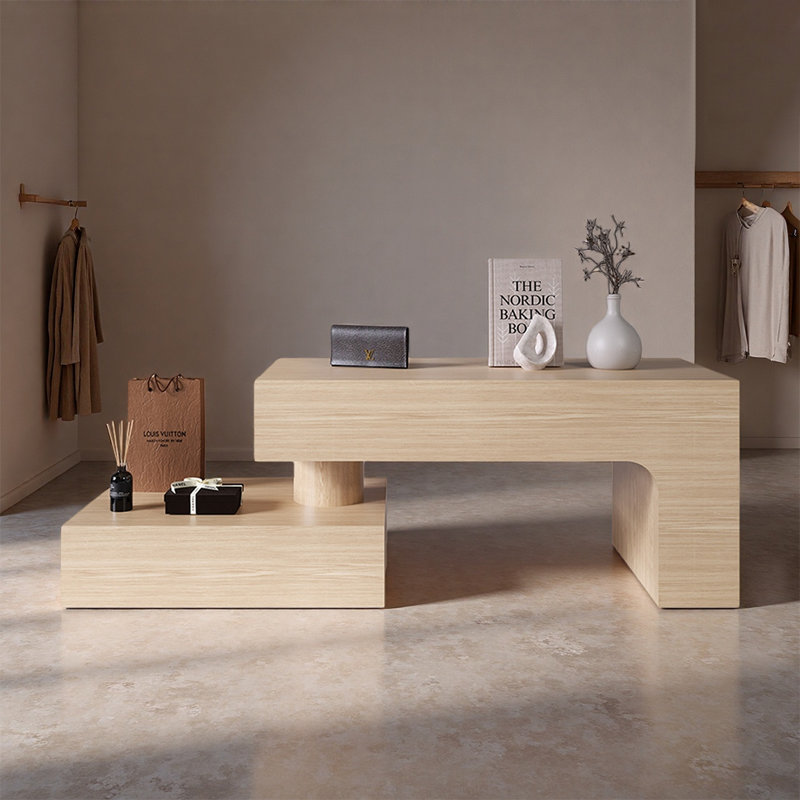 Présentoir simple et rustique du magasin, H 29,53 po x l 86,61 po x P 23,62 po, Burlywood