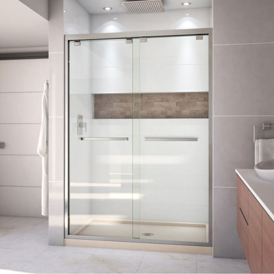 DreamLine Encore 32 po x l 54 po x H 78 3/4 po Porte de douche semi-encadrée en nickel brossé avec base de douche à drain central